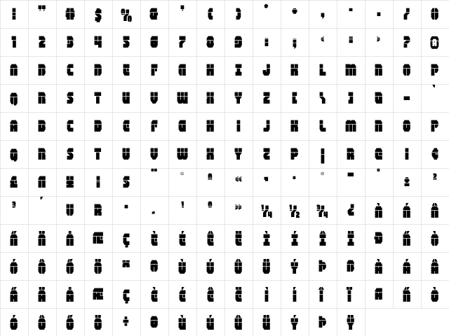 Shogunate Laser Regular  glyph index