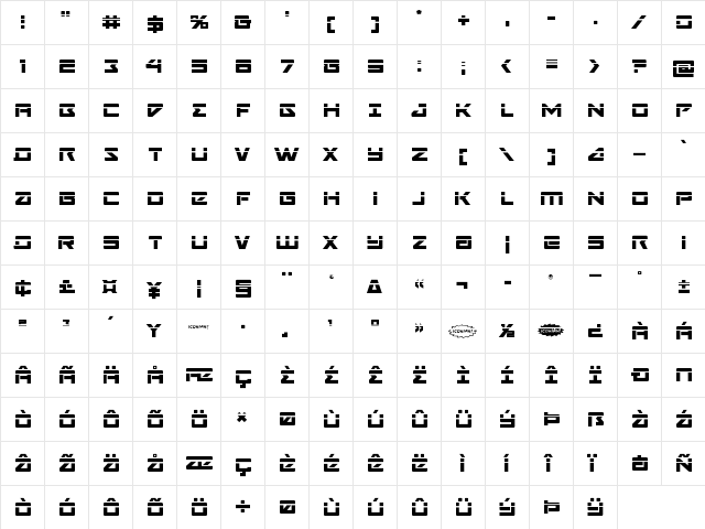 Navy Cadet Laser Regular  glyph index