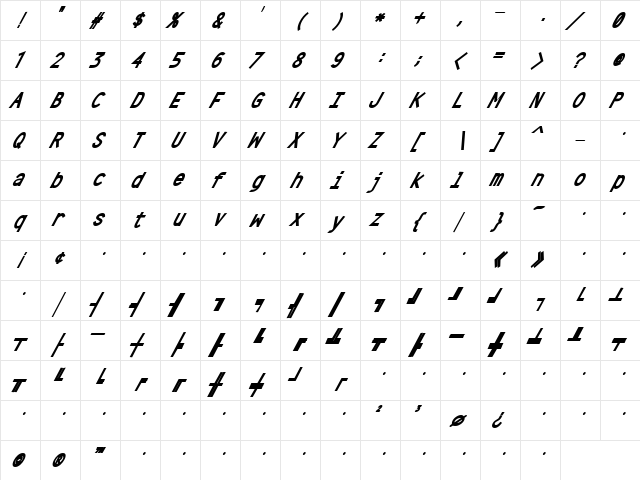 Crystal BoldOblique  glyph index