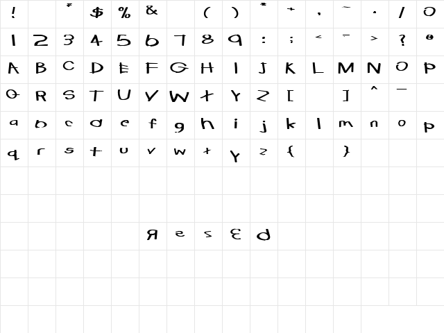 Catatonic 6 Bold  glyph index