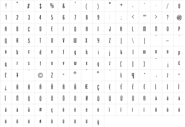 PhoenixAmerican Regular  glyph index