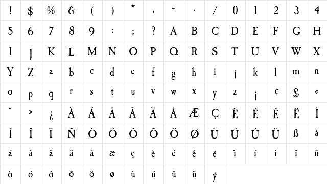 CaslonAntiqueEF Regular  glyph index