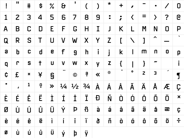 Clicker Regular  glyph index