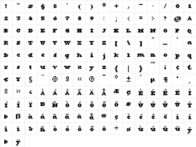 KareFiveDotsSerif Bold  glyph index