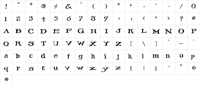 Iron Latch Regular  glyph index