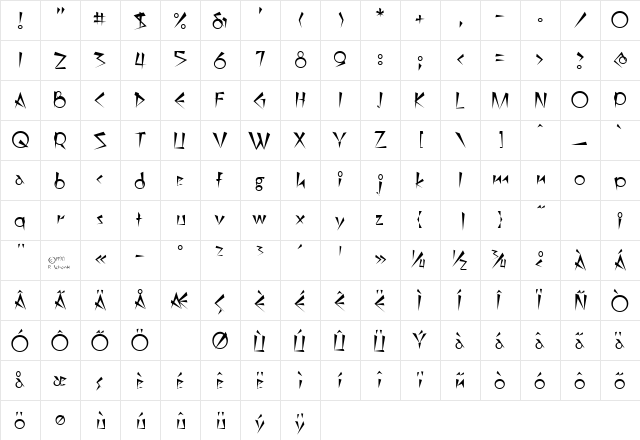 Demotte Regular  glyph index