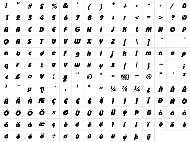 BordeauxBlack Italic  glyph index