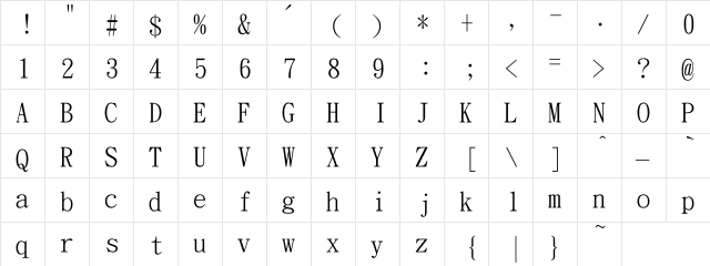 DFSymbolU-B5 Regular  glyph index