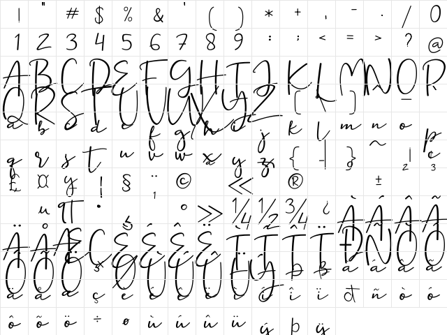 Ernita Regular  glyph index