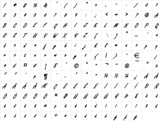 FreezeD BoldItalic  glyph index