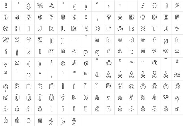 AG Book Rounded Bold Outline  glyph index