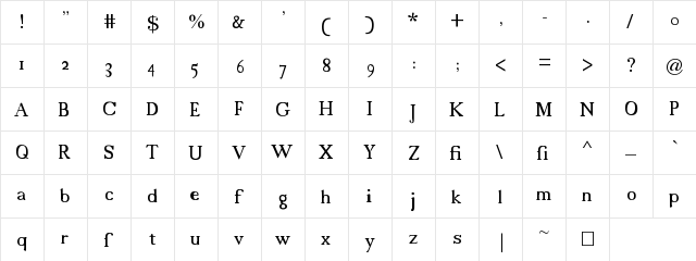 New Regular  glyph index