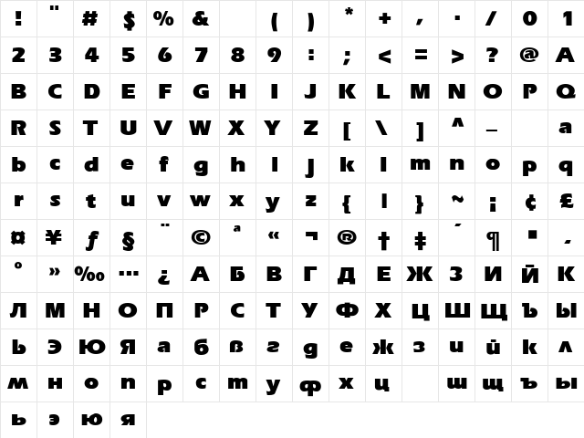 Eri-Black Regular  glyph index