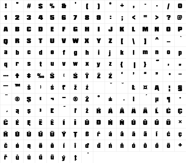 CompaPEEBla Regular  glyph index