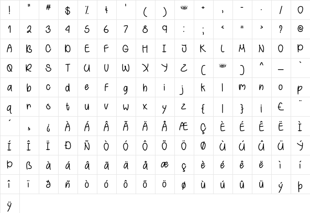 Behind Green Eyes Regular  glyph index