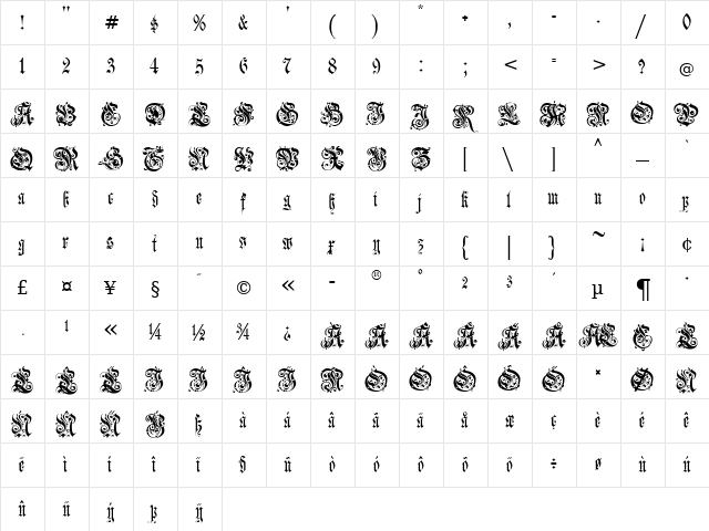 Jena Gotisch Regular  glyph index