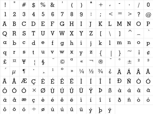 Geometric Slabserif 703 Medium  glyph index