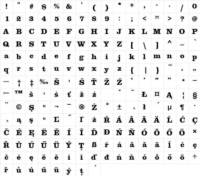 ClareTEEExtBol Regular  glyph index