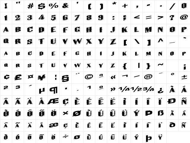 Post Regular  glyph index