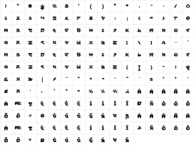 Yama Moto Academy Regular  glyph index