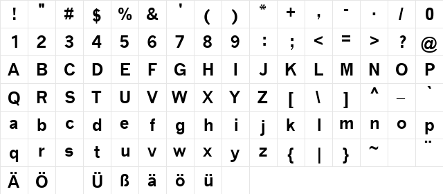 QuickType II Bold  glyph index