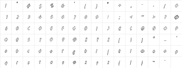 Dross04HollowSlanted Regular  glyph index