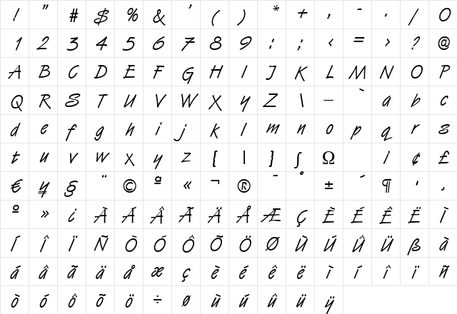 Script-H850 Regular  glyph index