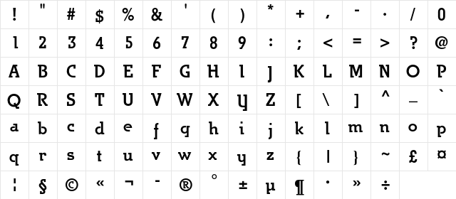 JargonA-Bold Regular  glyph index