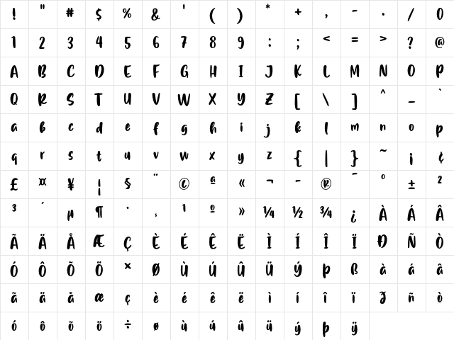 Flash on Saturday Night Regular  glyph index