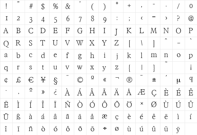 FranciscoSerial-Xlight Regular  glyph index