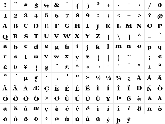 Kepler Std Bold Extended Caption  glyph index