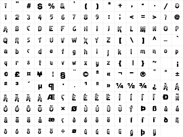 BadhHabit71 Bold  glyph index