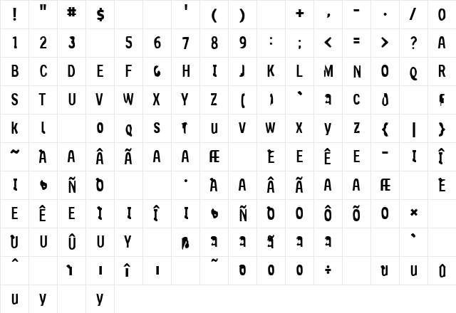 Slim Jim [part one] Regular  glyph index