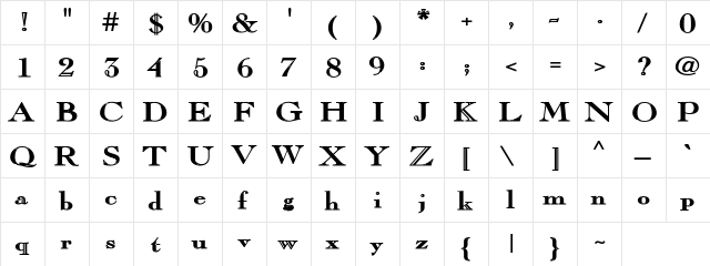 Pagainni Bold Regular  glyph index
