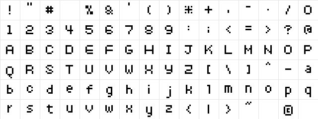 8pxbus Regular  glyph index
