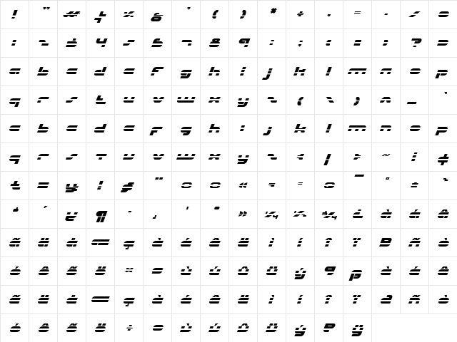 uni-sol laser italic laser italic  glyph index
