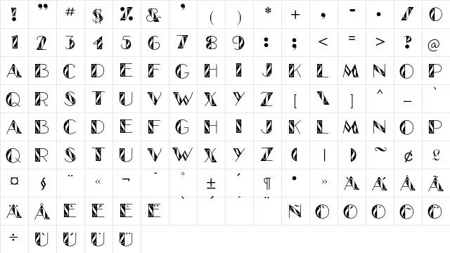 Glamour Regular  glyph index