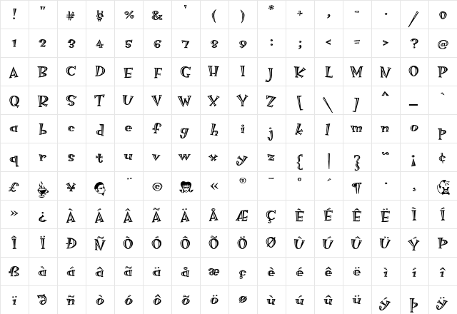 HotsyTotsy Hi-Lite-MvB  glyph index
