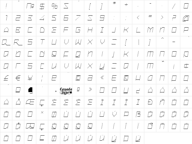Oxygen Light Italic  glyph index