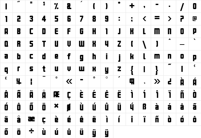 Kanal Regular  glyph index