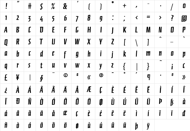 FFNewberlinBold Regular  glyph index