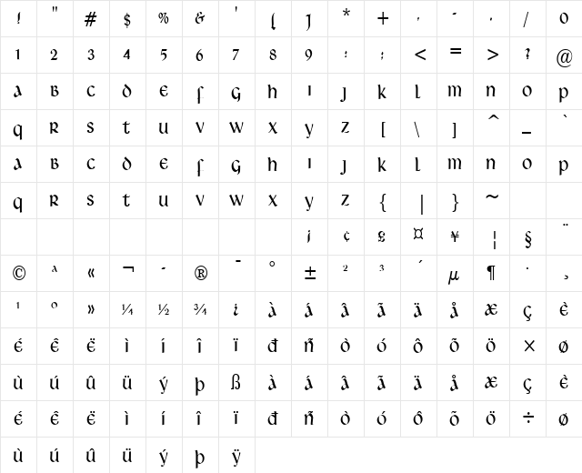 Leo-Condensed Normal  glyph index