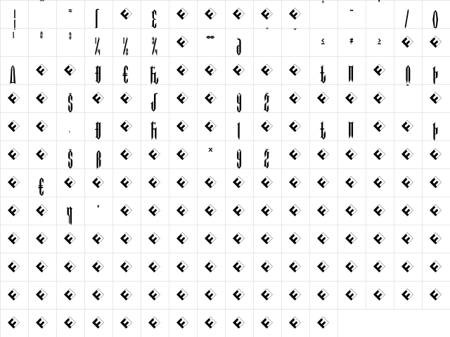 Imperial-LongSpikeExp Regular  glyph index