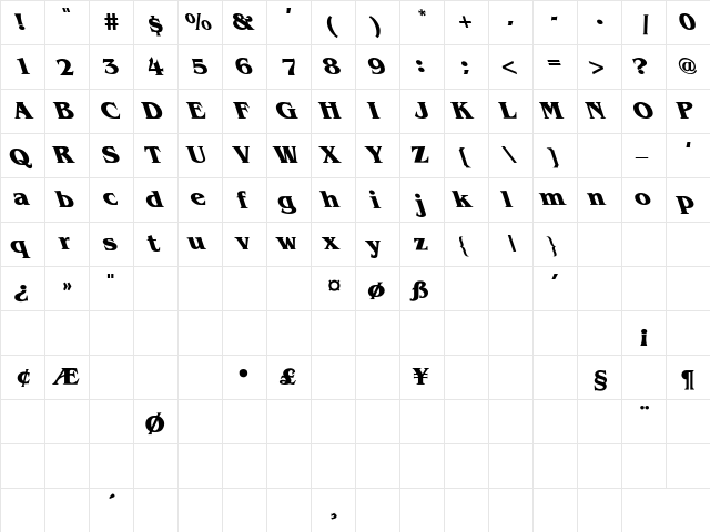 Benguiat-Bold Lefty Regular  glyph index