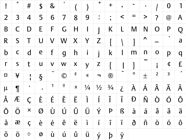 DTL Argo T Regular  glyph index