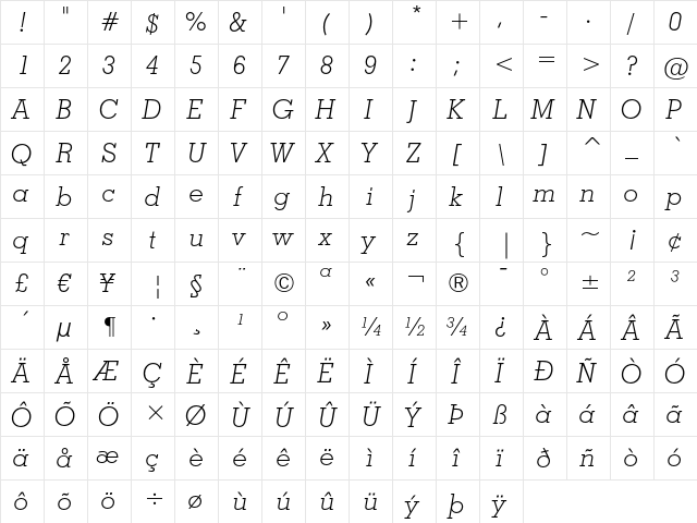 Geometric Slabserif 703 Light Italic  glyph index