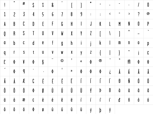 GarageGothic-Regular Regular  glyph index