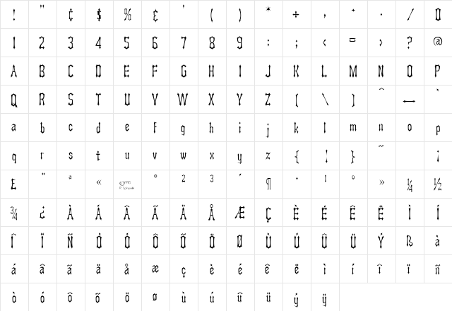 Asterx Regular  glyph index