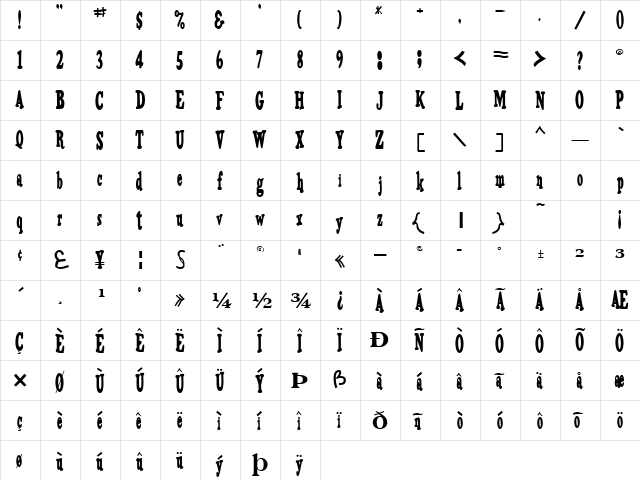 Trojan Regular  glyph index