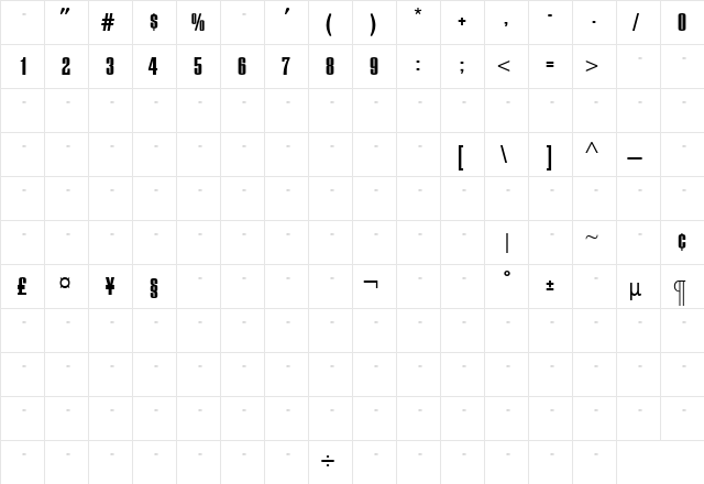 EuropaGrotesqueExtraBoldTab Roman  glyph index